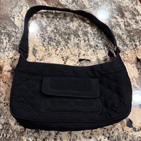 Vera Bradley Handbags - Vera Bradley Black Quilted Microfiber Shoulder Bag
